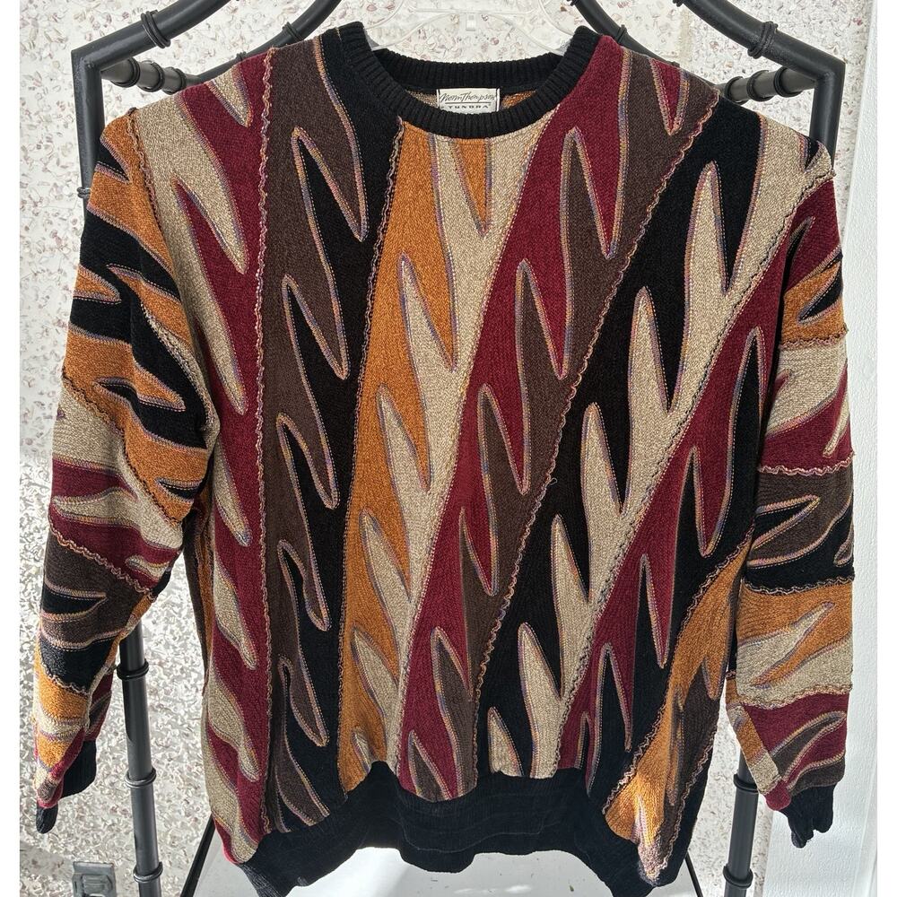 Norm Thompson Tundra Vintage 3D Knit Sweater XXL Abstract Coogi Style